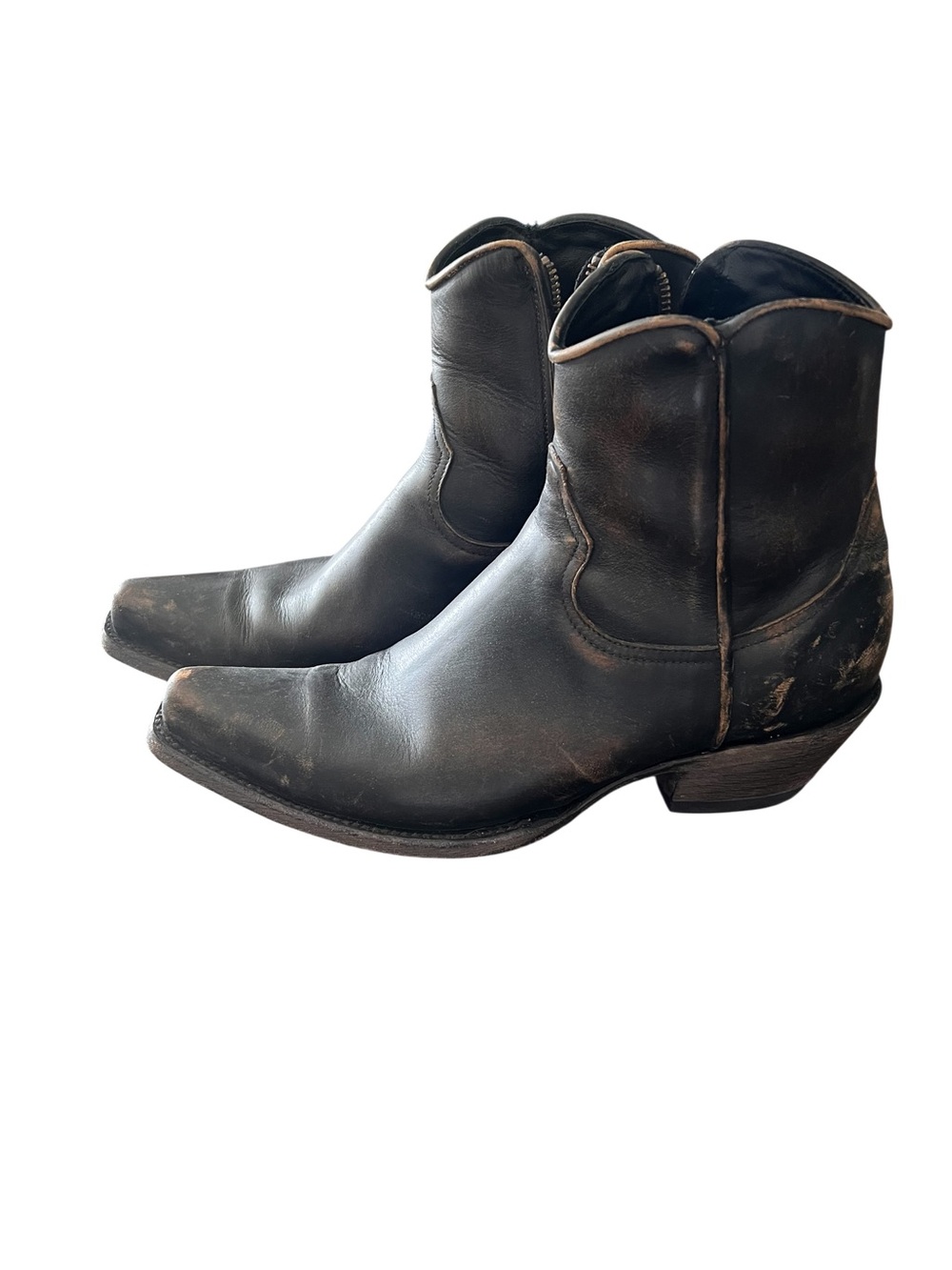 Men's Black Leather Western Zip Up Ankle Boots